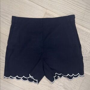Navy Scalloped Hem Women Shorts